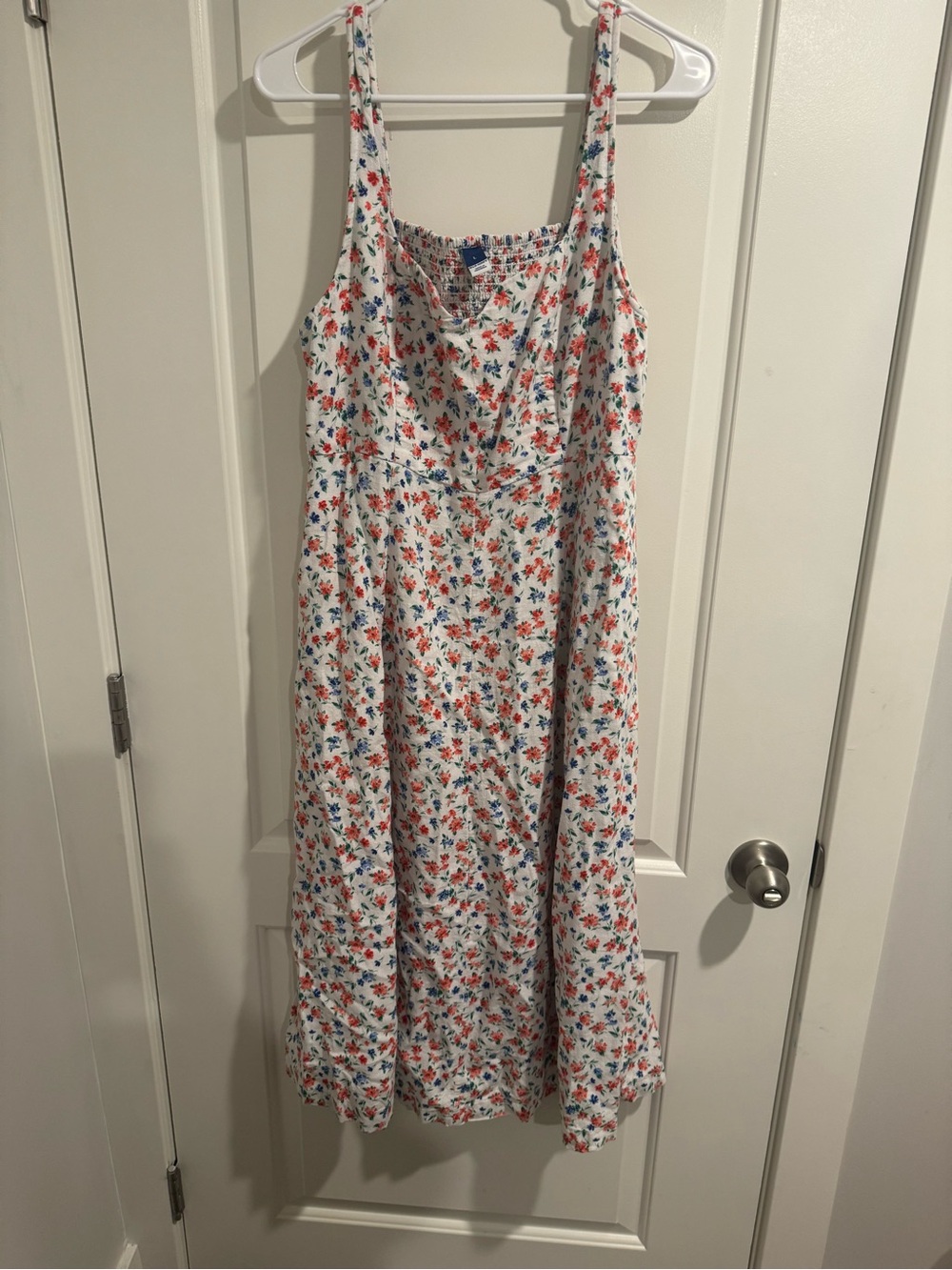 Old Navy White Midi Dress with Red & Blue Floral Print